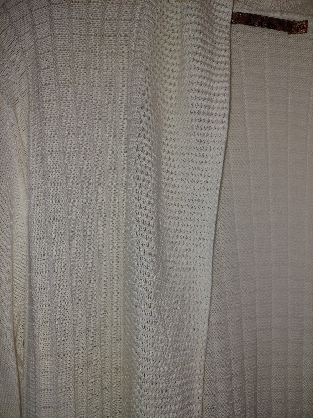 Belldini Cream Open-Front Ribbed Knit Cardigan - Picture 3 of 6